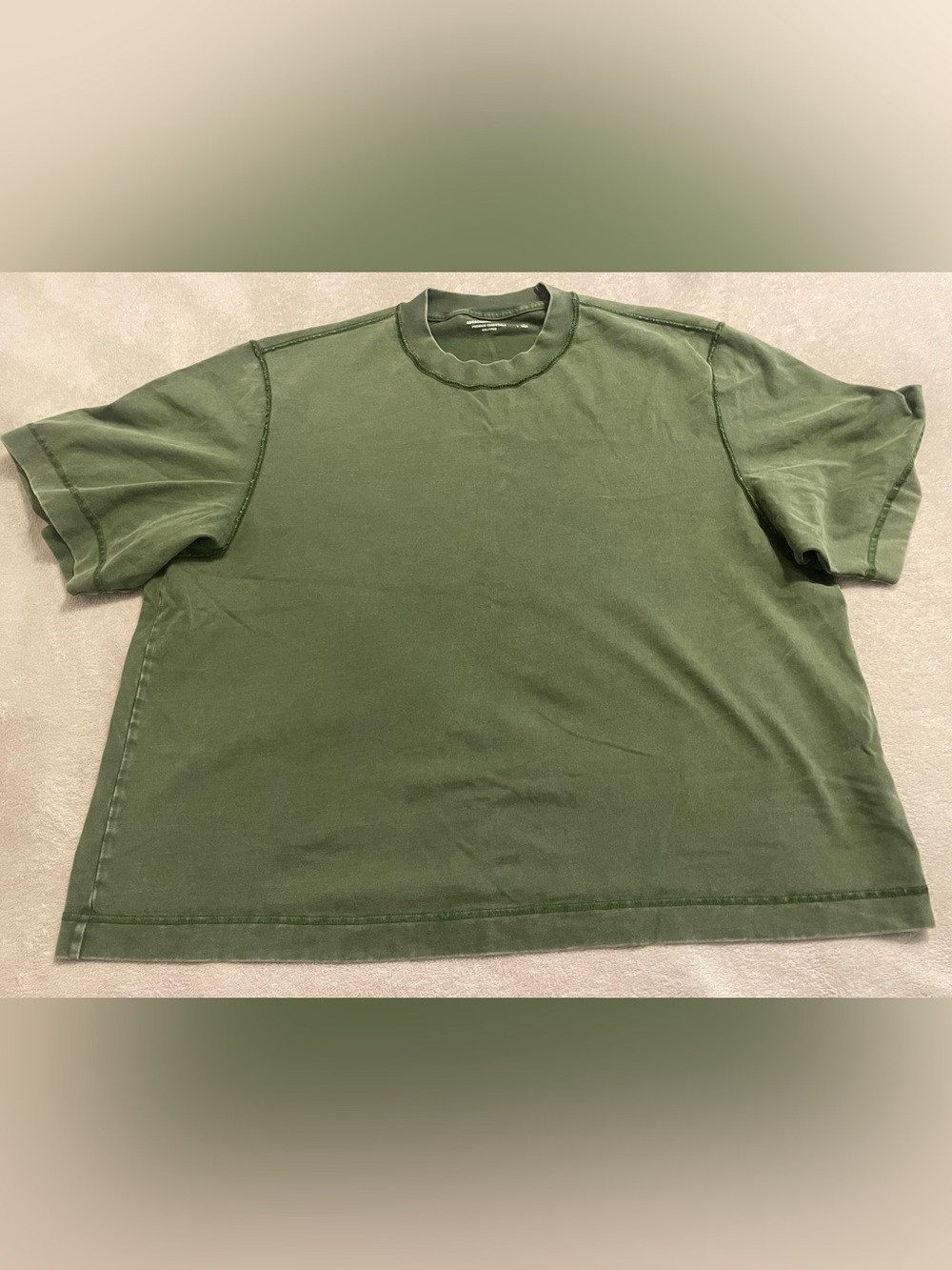 Abercrombie Men's Dark Olive Green Crewneck Short Sleeve heavyweight cotton